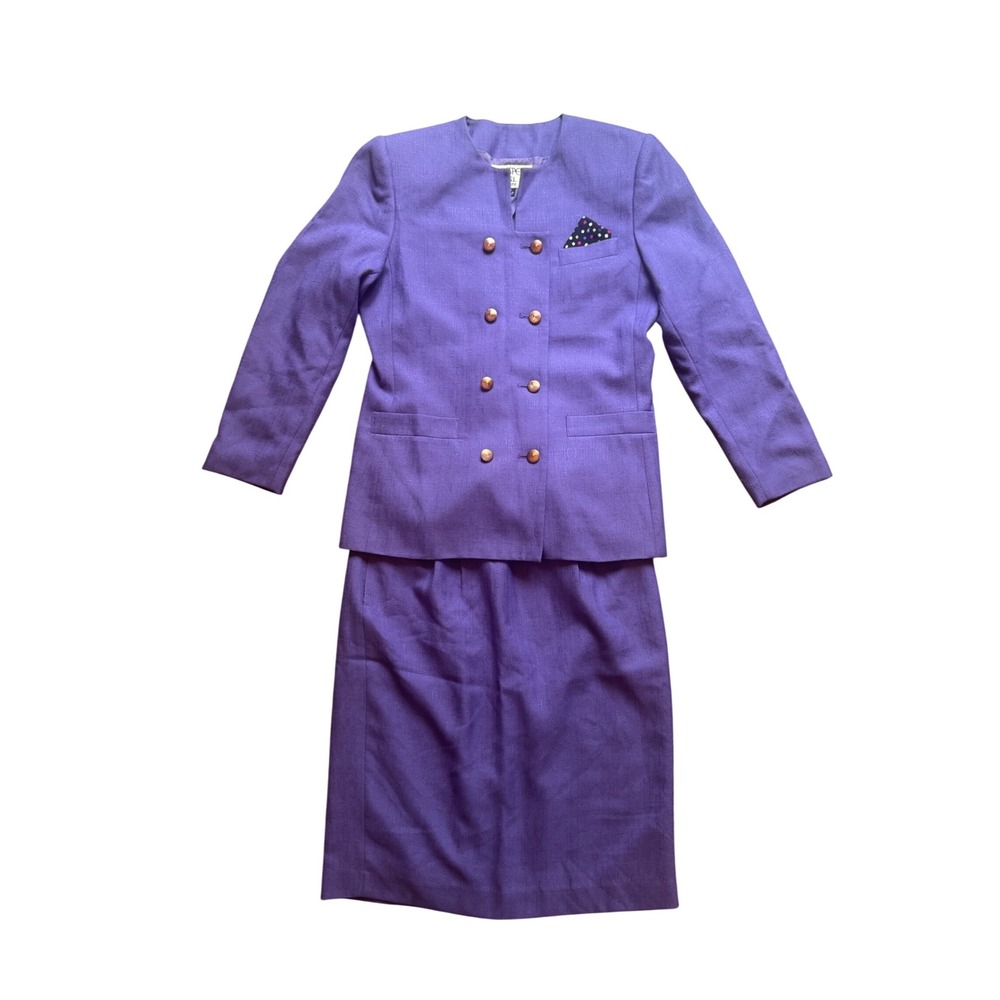 Vintage Kasper A.S.L. Petite Purple Double Breasted Skirt Suit Set Vintage 8P